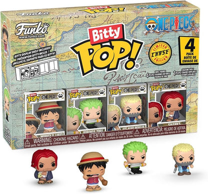 Funko Bitty Pop! One Piece - Pacote com 4 Luffy - Probabilidade de 1/6 para uma variante rara de Chase e uma minifigura surpresa misteriosa - 2,2 cm (0,9 pol.) - Prateleira de exposição empilhável incluída - Ideia para presente