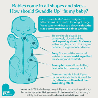 Love To Dream™ Swaddle UP™, Tamanho Pequeno (3,5-6 kg) - Cinza, Ajuste Perfeito, Favorece uma Rotina de Sono Saudável, 1.0 Tog - Ideal para Temperaturas de 20-24°C, Algodão Lavável à Máquina e Zíper Duplo para Facilitar a Troca de Fraldas
