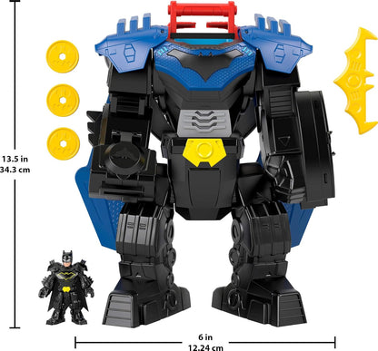 Fisher-Price Imaginext DC Super Friends Batman Robô de Voo com Luzes, Sons, Movimento e Figura de Ação de 7,6 cm (3 polegadas), Brinquedo de 37 cm (14,5 polegadas) Inclui Lançador e Discos, JDL03