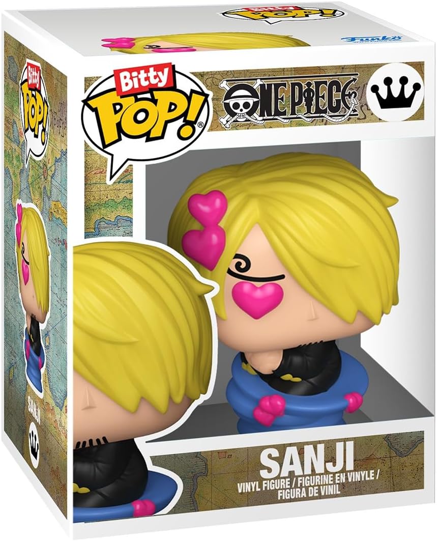 Funko Bitty Pop! One Piece - Sanji - Pacote com 4 - Probabilidade de 1/6 para uma variante rara de Chase e uma minifigura surpresa misteriosa - 2,2 cm (0,9 pol.) - Prateleira de exposição empilhável incluída