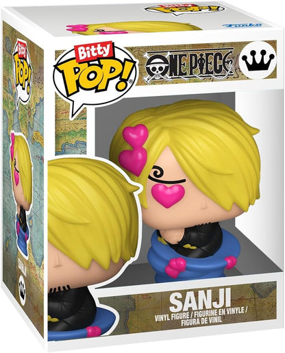 Funko Bitty Pop! One Piece - Sanji - Pacote com 4 - Probabilidade de 1/6 para uma variante rara de Chase e uma minifigura surpresa misteriosa - 2,2 cm (0,9 pol.) - Prateleira de exposição empilhável incluída