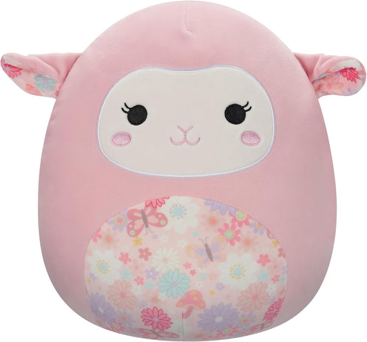 Squishmallows SQCR05430 12 pulgadas - Lala La Cordera Rosa con Orejas y Vientre Florales, Multicolor