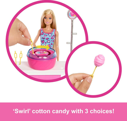 Barbie Mysteries: Detetives da Praia Malibu - Boneca e Barraca de Algodão Doce com 20 Acessórios, incluindo Prêmios, JFV67