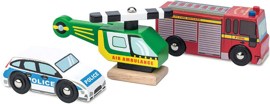 Le Toy Van - Coches y Construcción Juego de Vehículos de Emergencia de Madera Juego de Coches de Juguete - Juego de 3 Coches | Juguetes para juegos de rol de vehículos para niños: adecuados para niños a partir de 2 años