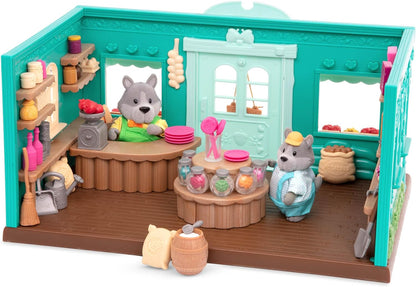 Li'l Woodzeez Store Playset - Honeysuckle Hollow General Store - Juego de 69 piezas - Juguetes familiares para niños de 3 años en adelante