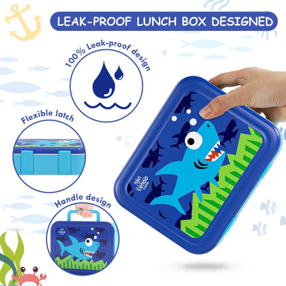 Lehoo Castle Lancheira infantil Bento, lancheira com 5 compartimentos, recipientes de almoço de 1,25L com pote de molho, colher e garfo para meninos e meninas, escola, à prova de vazamentos, sem BPA (dinossauro)