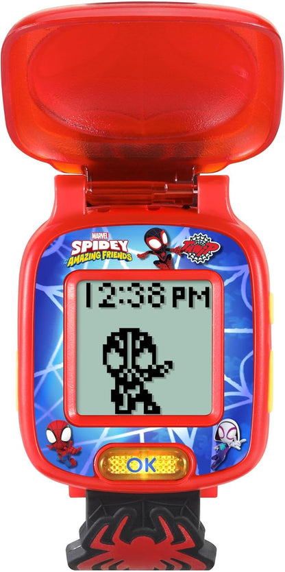 Relógio de Aprendizagem Giratório VTech Homem-Aranha e seus Incríveis Amigos, Relógio Oficial do Homem-Aranha com 4 Jogos Divertidos, Tela LCD, 9 Mostradores Digitais, Indicado para Crianças de 3, 4, 5+ Anos, Versão em Inglês