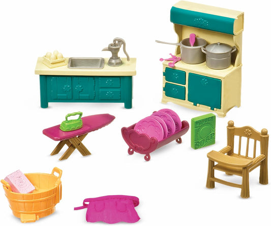 Li'l Woodzeez WZ6703Z Li'l Woodzeez (Juego de cocina y limpieza de 21 piezas con muebles de cocina y accesorios - Juguetes y juegos en miniatura para niños a partir de 3 años, 25,4 x 9, 5 x 21 cm