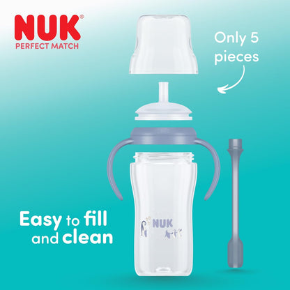 NUK Copo de Treinamento com Canudo Perfect Match | 8+ meses | 260 ml | Copo com canudo antivazamento | Alças antiderrapantes | Pinguim | 1 unidade