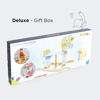 Le Toy Van - Petilou Madeira Multi-Sensorial Colorido Pastel de Madeira Balançando Unicórnio Brinquedo Carrossel Para Crianças | Cavalo de balanço unissex – adequado para crianças de 1 ano