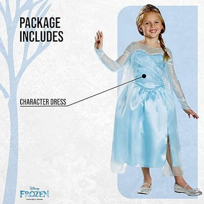 DISGUISE O mais recente vestido clássico oficial da Disney Frozen Elsa para meninas – feito com cetim super macio – Natal, Halloween, vestido de princesa, fantasia, vestido extravagante