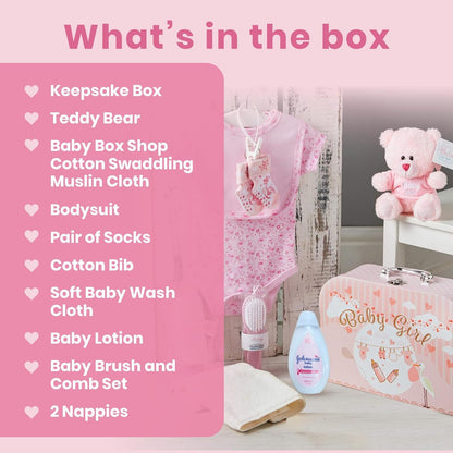 Baby Box Shop - Cesta de presentes para recém-nascidos, ursinho de pelúcia, itens essenciais e caixa de lembranças - presente ideal para chá de bebê e batizado