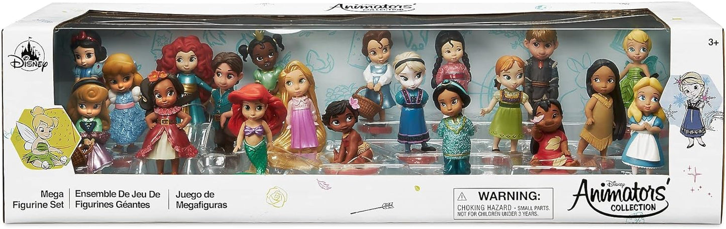 Disney Store Conjunto oficial de boneca Mega estatueta de princesa, 20 peças, figuras de ação de brinquedo de personagem esculpido, inclui Rapunzel, Elsa, Merida, Moana, Mulan, Pocahontas, Pixar e muito mais - adequado para maiores de 3 anos