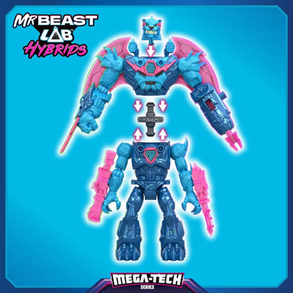 Mega Pacote MrBeast Lab Hybrids, 4 Bonecos Combináveis, 7 Acessórios