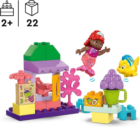 LEGO DUPLO | Disney Ariel and Flounder's Café Stand, juguete de construcción de La Sirenita para niños pequeños, niñas y niños de 2 años, juguetes de aprendizaje para niños pequeños con comida simulada, juego educativo,