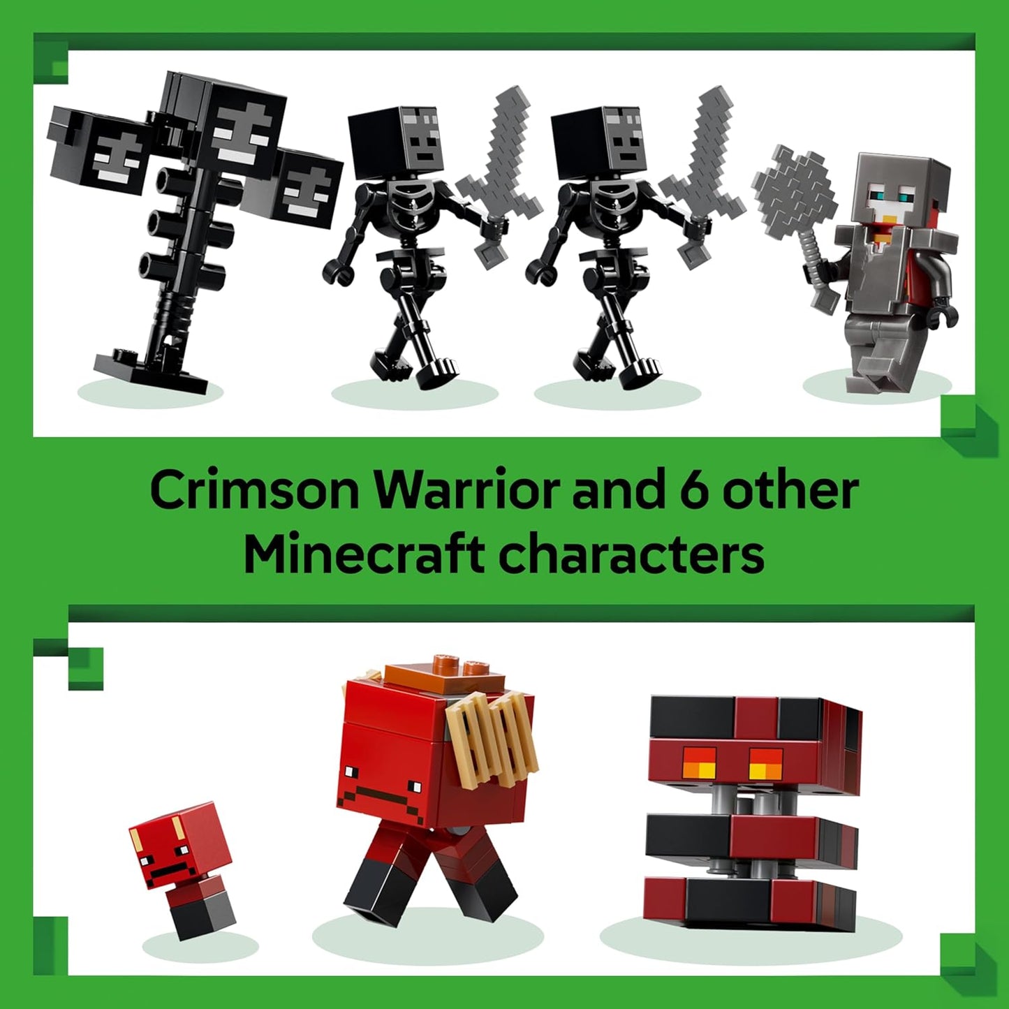 LEGO Minecraft Batalha Wither - Brinquedo Interativo com Guerreiro Carmesim, Andarilho, Cubo de Magma e 2 Figuras de Esqueletos Wither - Presente para Jogadores a partir de 8 Anos - 21590