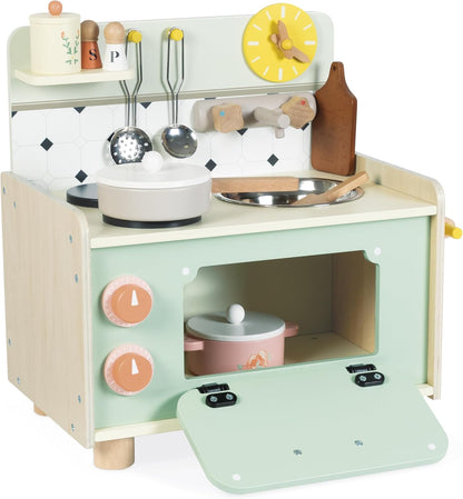 Janod - Cozinha infantil grande de madeira equipada com 2 fornos, Janod - Cozinha infantil de madeira equipada com forno, anod - Kitchenette infantil de madeira - Cozinha de brincar compacta para crianças - Equipada com forno