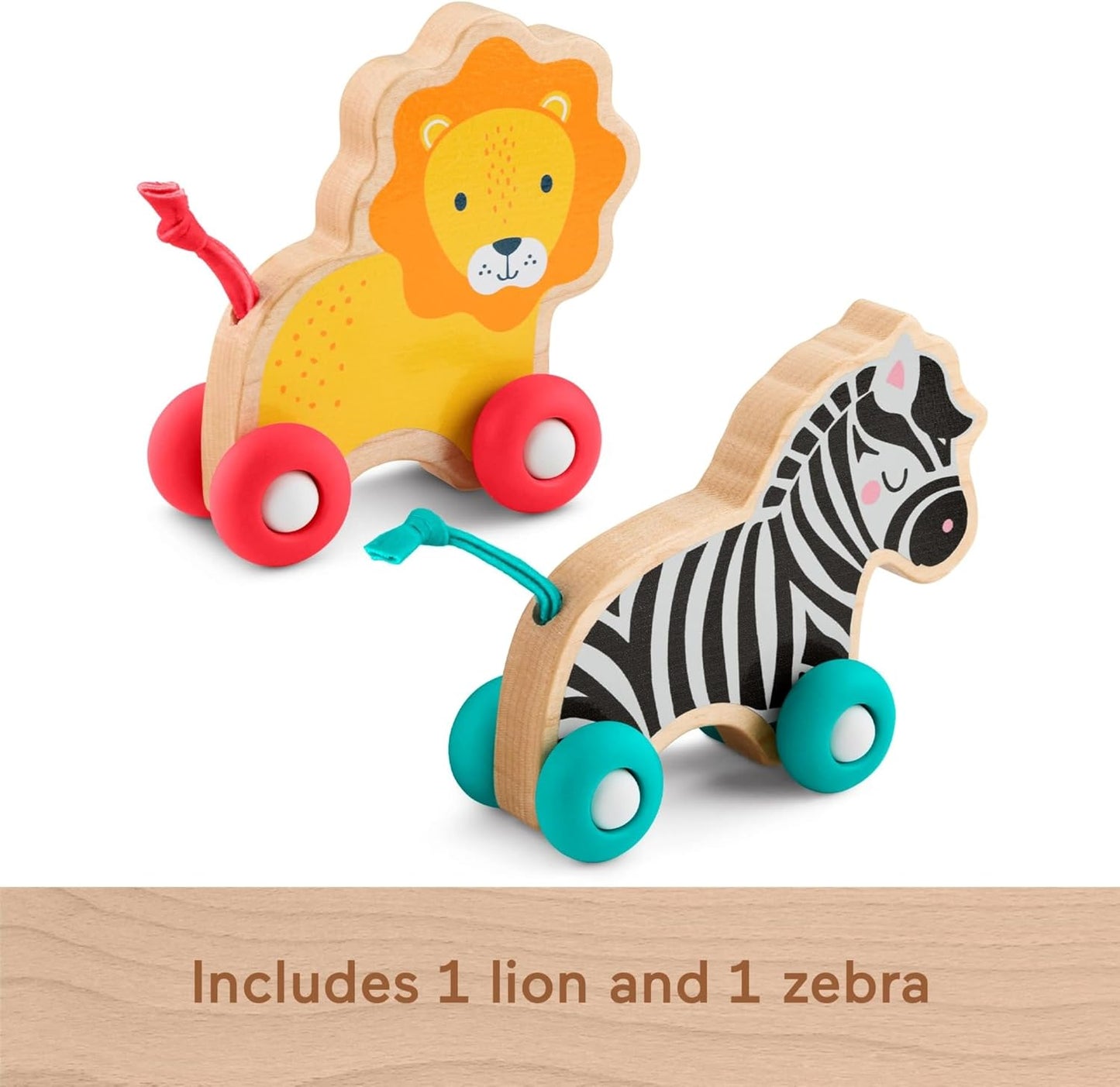 Fisher-Price Brinquedos de madeira para bebês, animais de empurrar, conjunto de 2 veículos de madeira com rodas de silicone para bebês a partir de 6 meses de idade, JFN19