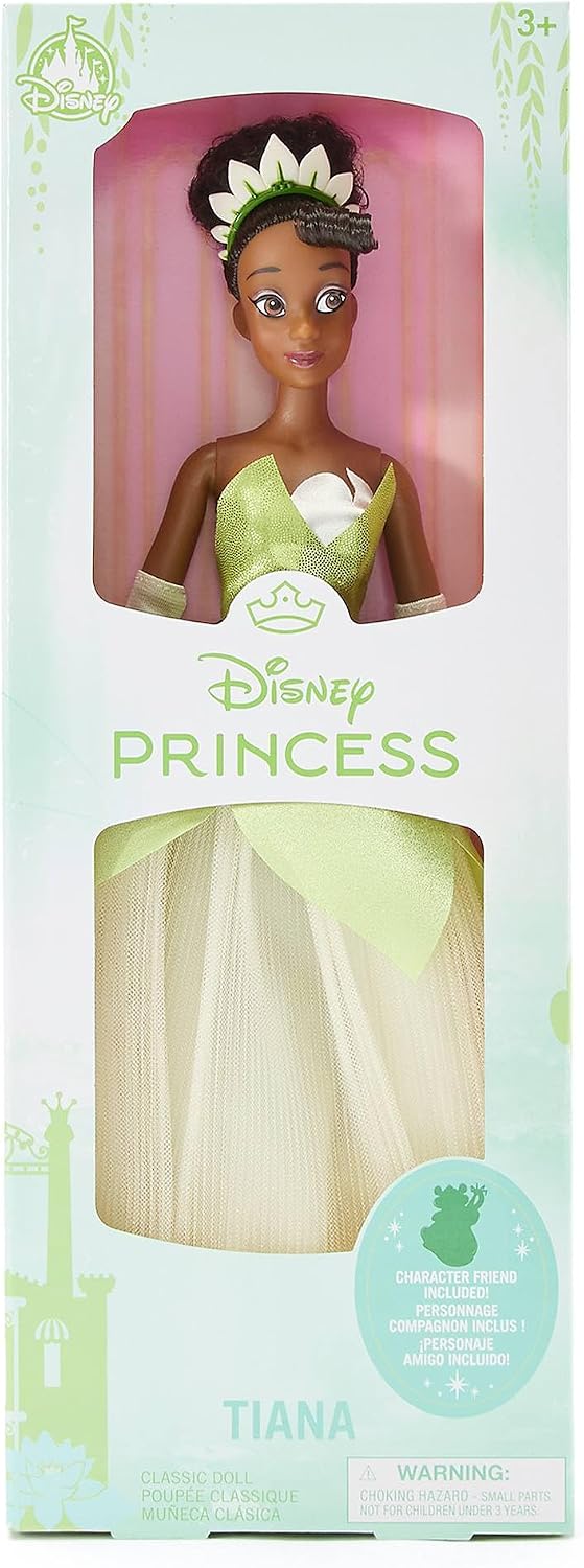 Disney Boneca Clássica Oficial da Tiana  para Crianças – A Princesa e o Sapo, 28 cm (11 pol.) – Boneca Totalmente Articulada com Vestido Icônico Inspirado em Lírio e Amigo da Personagem – Indicada para Maiores de 3 Anos