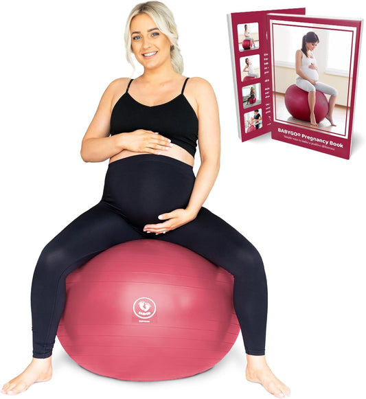 BABYGO® Bola de parto para gravidez, trabalho de maternidade e ioga + nosso livro de gravidez de 100 páginas, plano de exercícios, nascimento e recuperação, material ecológico anti-explosão