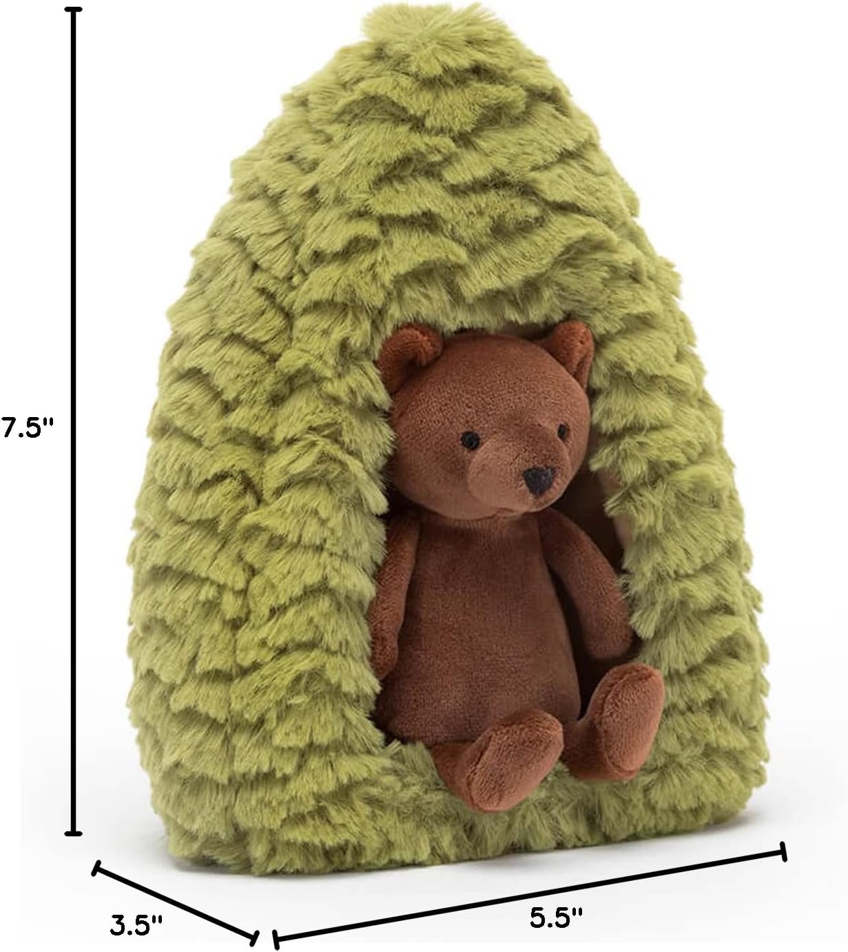 Jellycat Urso marrom Forest Fauna em formato de árvore de abeto, decoração de pelúcia colecionável