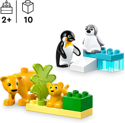 LEGO DUPLO Famílias de animais selvagens Brinquedo Montessori educacional de pinguins e leões para meninas e meninos de 2 anos ou mais, conjunto de construção Sparks
