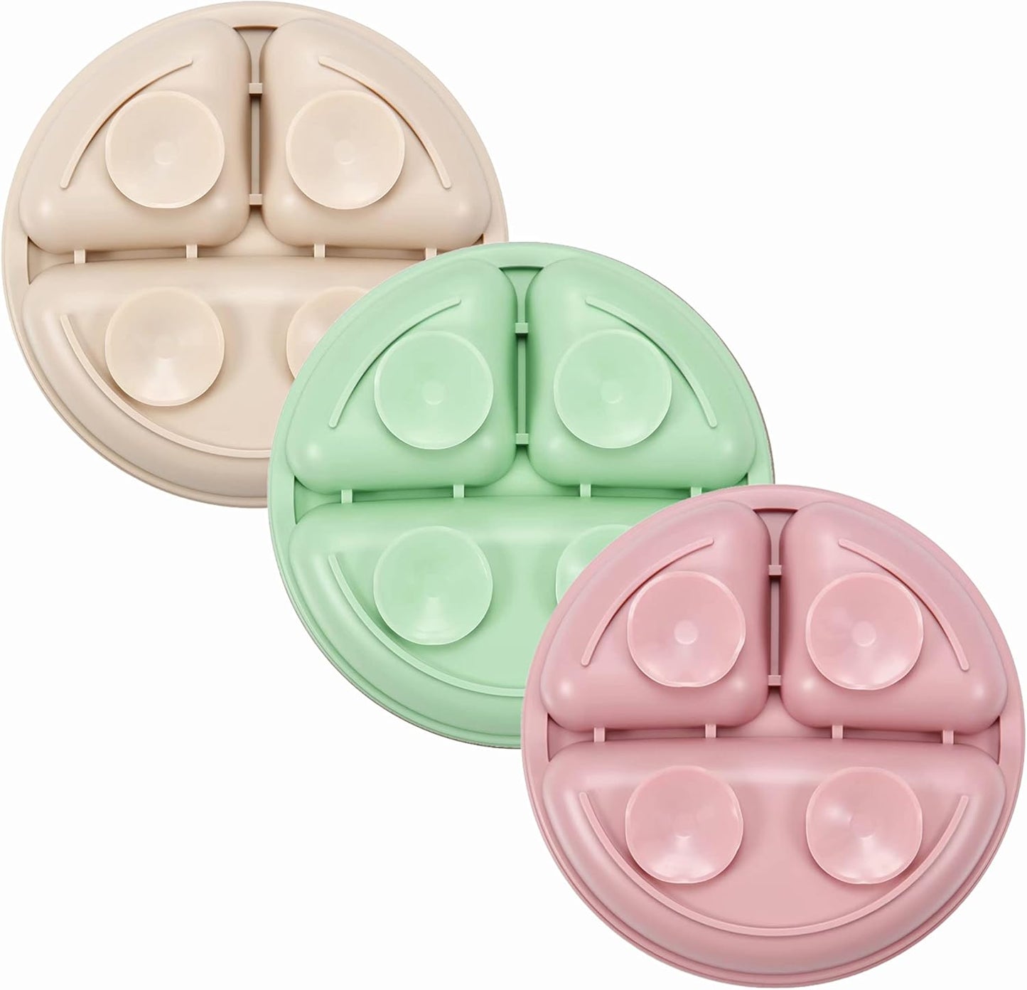 PandaEar Conjunto de 3 Pratos de Silicone com Ventosa para Introdução Alimentar do Bebê, com Tampas e Divisórias
