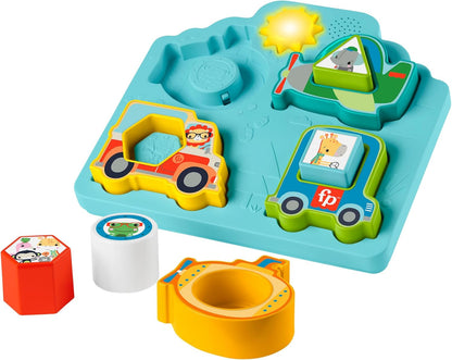 Brinquedo de encaixe Fisher-Price para bebês: Quebra-cabeça de veículos com formas, sons, música e luzes para desenvolvimento da coordenação motora fina, a partir de 9 meses, HRP31