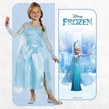 DISGUISE O mais recente vestido clássico oficial da Disney Frozen Elsa para meninas – feito com cetim super macio – Natal, Halloween, vestido de princesa, fantasia, vestido extravagante