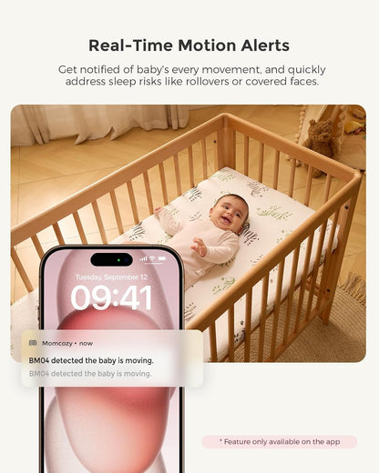 momcozy Babá Eletrônica Inteligente com Wi-Fi – Tela HD 1080p, Alertas de Movimento e Choro, Visão Noturna, Zona Segura e Monitoramento de Temperatura, Comunicação Bidirecional, Acesso ao Aplicativo e à Unidade dos Pais, Pode Ser Montada na Parede