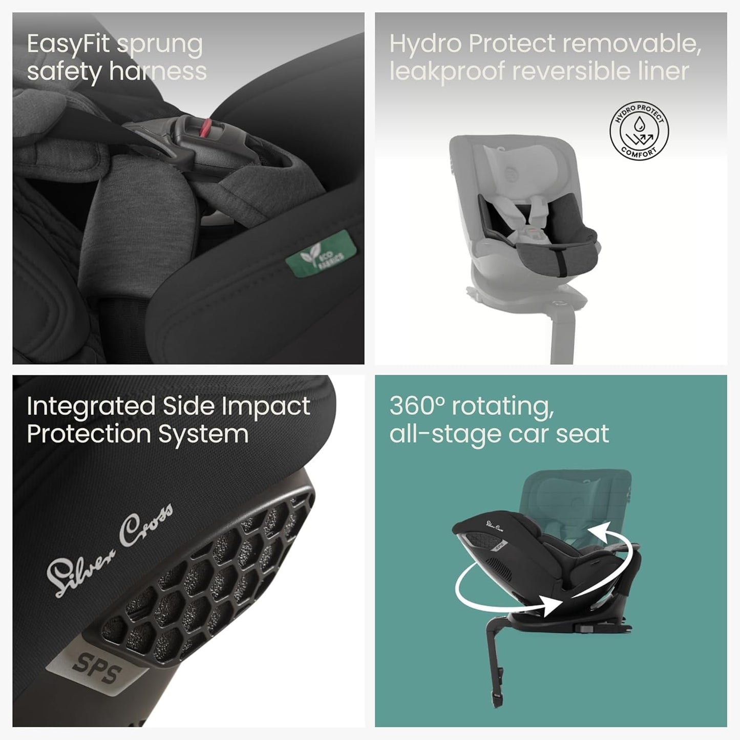 Silver Cross Cadeira auto Motion All Size 2 360 - Recém-nascido a 12 anos - Cadeira auto Isofix - Cinto de segurança de 5 pontos - Rotação de 360° - Espaçosa