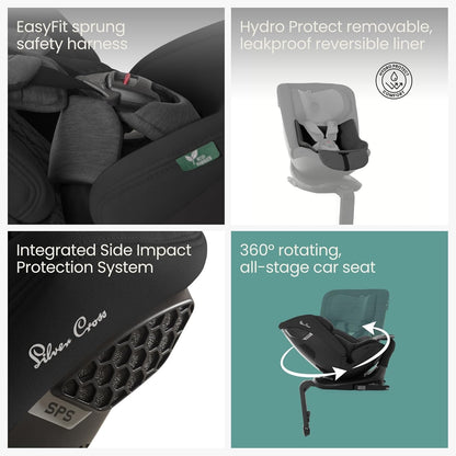 Silver Cross Cadeira auto Motion All Size 2 360 - Recém-nascido a 12 anos - Cadeira auto Isofix - Cinto de segurança de 5 pontos - Rotação de 360° - Espaçosa