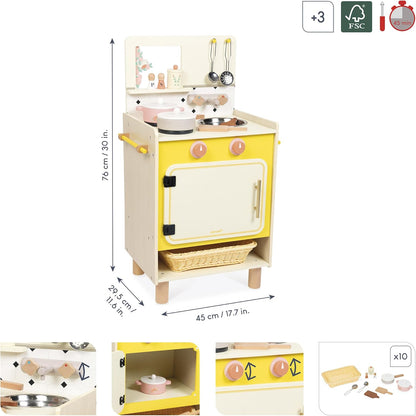 Janod - Cozinha infantil grande de madeira equipada com 2 fornos, Janod - Cozinha infantil de madeira equipada com forno, anod - Kitchenette infantil de madeira - Cozinha de brincar compacta para crianças - Equipada com forno