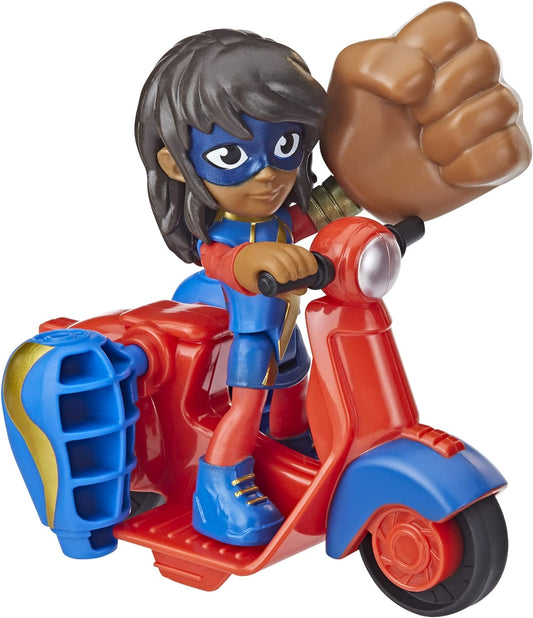 Spidey y sus increíbles amigos Marvel Ms.Marvel Figura de acción y vehículo de bicicleta Embiggen, juguete preescolar para niños de 3 años en adelante