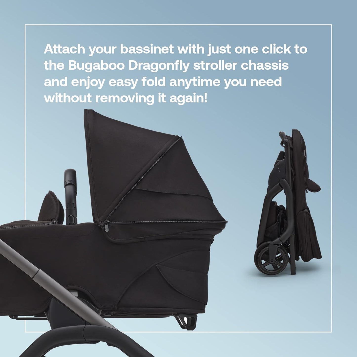 Berço Bugaboo Dragonfly, alcofa com colchão arejado e avental, dobra fácil com uma mão com carrinho de bebê em qualquer posição, carrinho Dragonfly City compatível, preto meia-noite