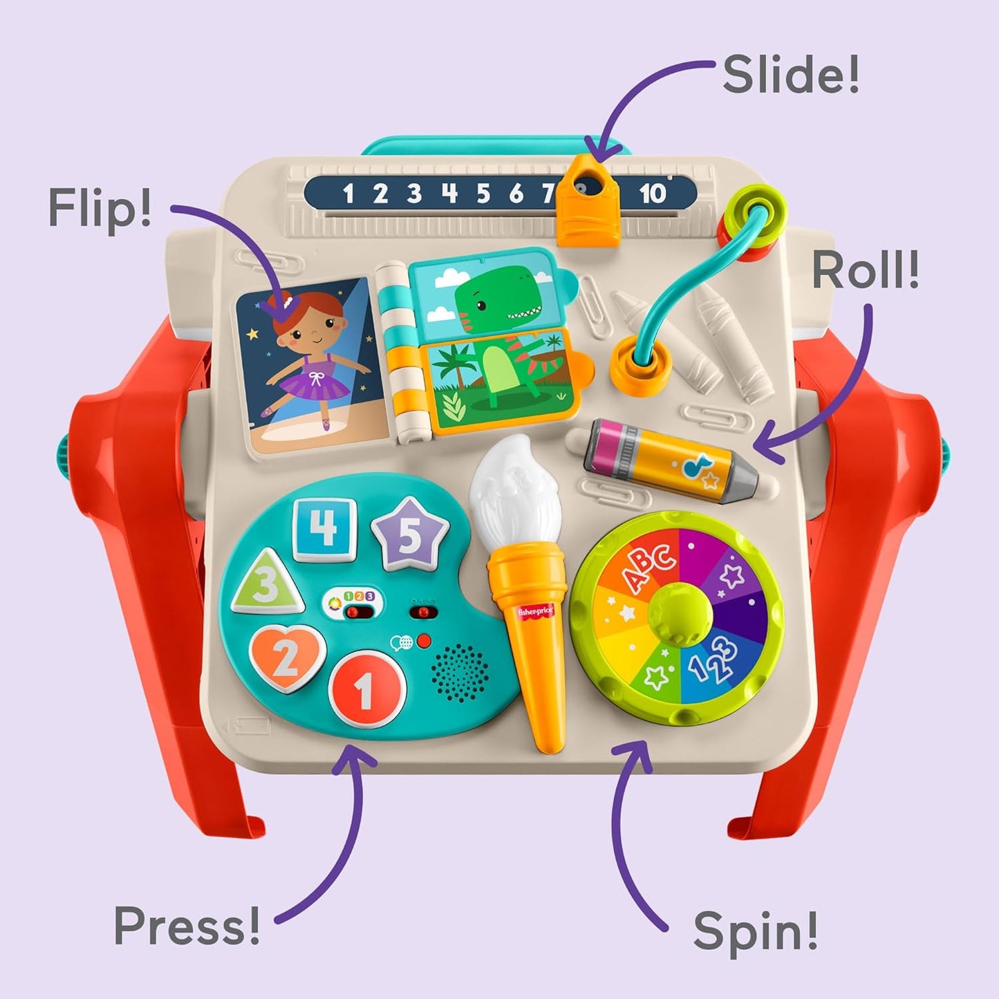 Brinquedo Fisher-Price para Bebês e Crianças Pequenas: Mesa de Atividades e Cavalete de Arte 4 em 1 com Música Educativa para Crianças a partir de 6 Meses, Versão Multilíngue, JGW87