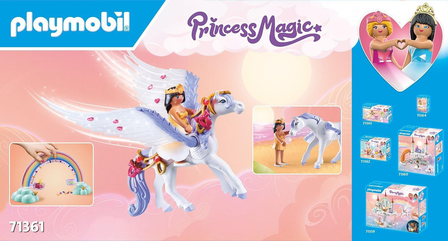 Playmobil 71361 Arco-íris Pegasus com arco-íris nas nuvens, mundo mágico de conto de fadas, dramatização divertida e imaginativa, conjuntos de jogos adequados para crianças de 4 anos ou mais