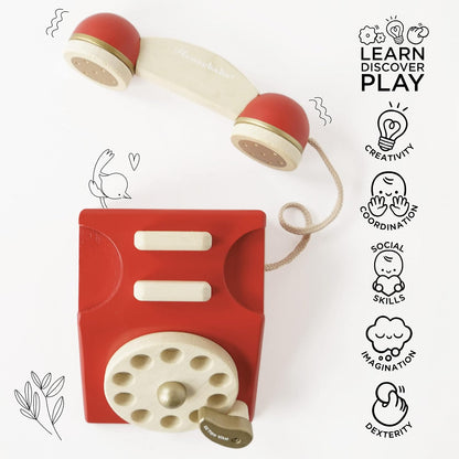 Le Toy Van - Brinquedo de dramatização de telefone de madeira vintage | Meninos ou meninas fingem brincar com brinquedo e comida - para maiores de 3 anos