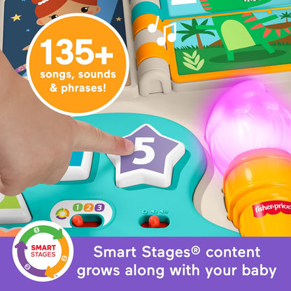 Brinquedo Fisher-Price para Bebês e Crianças Pequenas: Mesa de Atividades e Cavalete de Arte 4 em 1 com Música Educativa para Crianças a partir de 6 Meses, Versão Multilíngue, JGW87