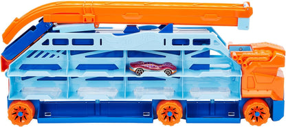 Hot Wheels Caminhão Transportador City Speed Drop, Inclui 1 Carrinho Hot Wheels, Capacidade para Mais de 20 Veículos em Escala 1:64, Transforma-se em uma Plataforma de Queda Livre de 60 cm de Altura, Ideal para Crianças a partir de 4 Anos, HDY92