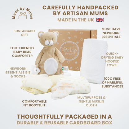 Baby Box Shop - Toalha com capuz personalizada para bebê e cobertor de urso personalizado para bebê, itens essenciais para recém-nascidos, Baby Box Shop - 6 itens essenciais para recém-nascidos unissex