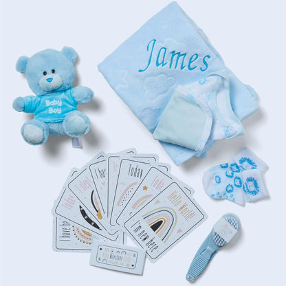Presentes personalizados para bebês - Caixa de lembranças unissex inclui itens essenciais para bebês recém-nascidos, ursinho de pelúcia, itens essenciais para recém-nascidos e presentes para bebês