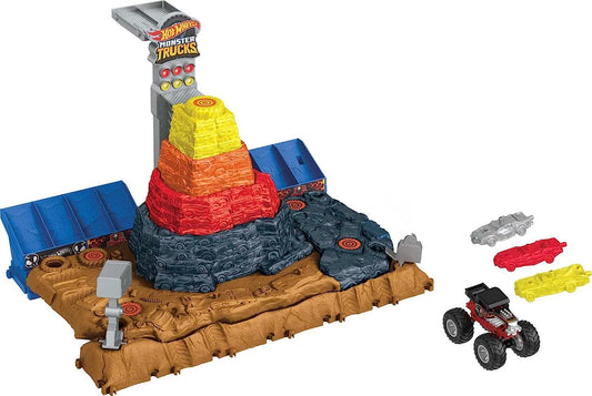 Hot Wheels Monster Trucks Arena Smashers Bone Shaker Ultimate Crush Yard Playset, inclui 1 Bone Shaker exclusivo e 3 carros esmagáveis, HNB96