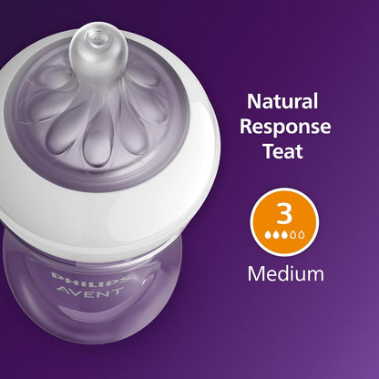 Philips Mamadeira Avent Natural Response – 3 unidades de 260 ml, para recém-nascidos e bebês maiores, livre de BPA, a partir de 1 mês (Modelo SCY903/03)