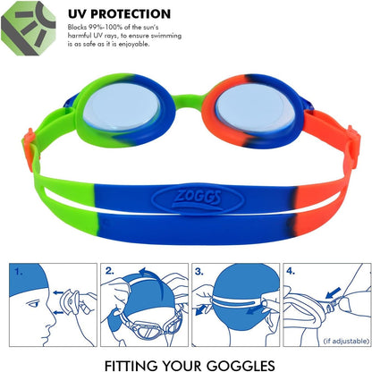 Zoggs Óculos de natação Bondi Kids, óculos de natação com proteção UV, alças de óculos infantis com ajuste de deslizamento dividido, lentes de óculos de natação transparentes sem neblina, óculos de natação para crianças de 6 a 14 anos