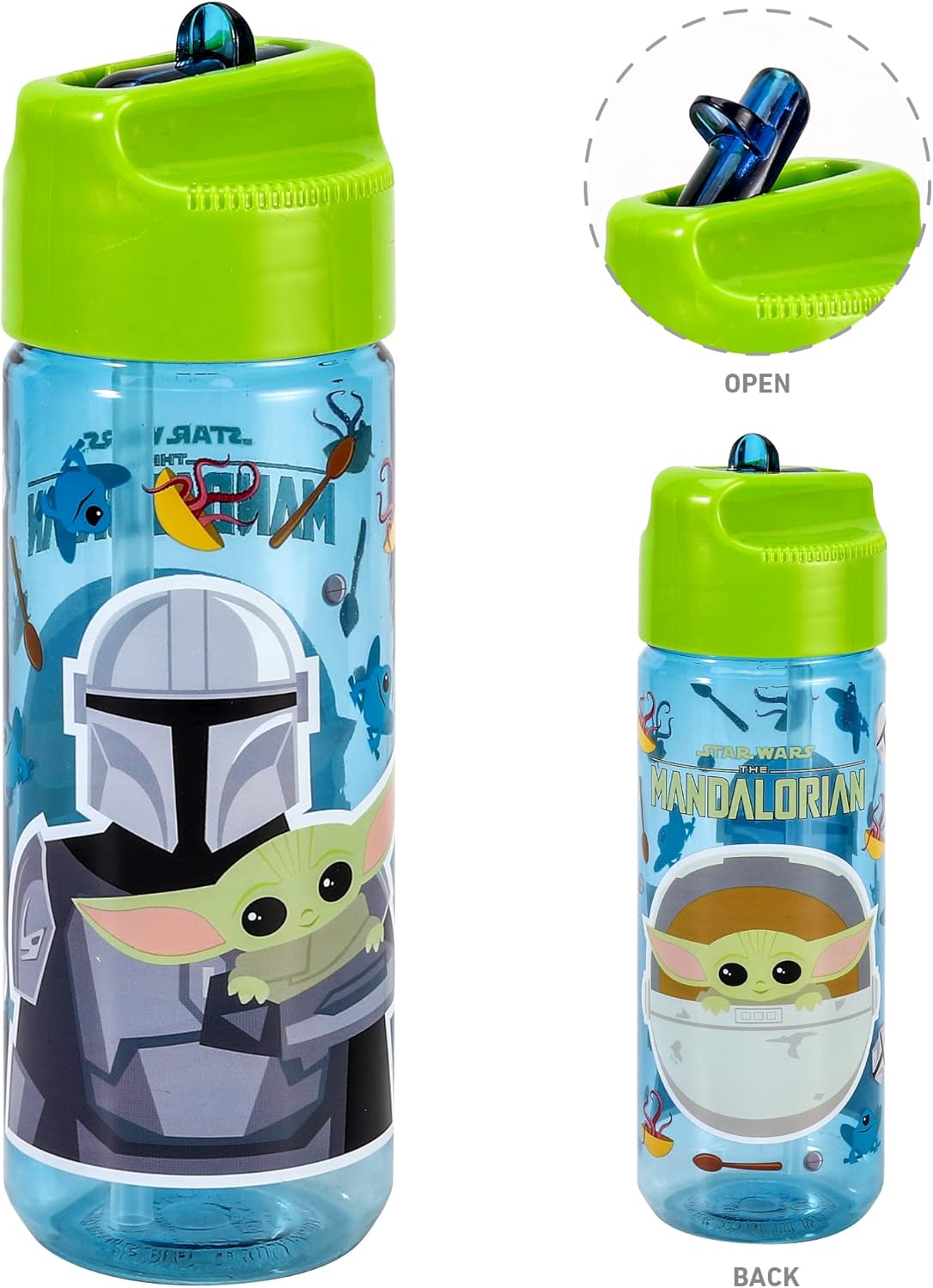 Zawadi Global Conjunto de lancheira infantil Star Wars Mandalorian Kids - lancheira isolada, lancheira com vários compartimentos e garrafa de água de 540 ml - conjunto de comida para almoço de viagem escolar,