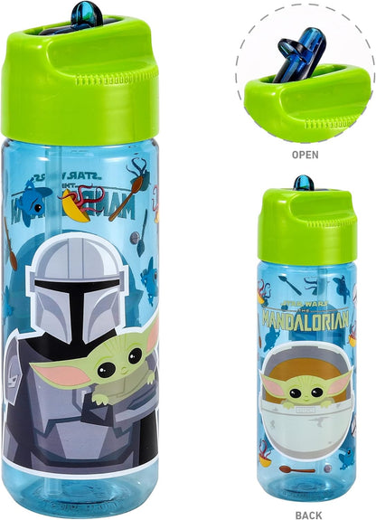 Zawadi Global Conjunto de lancheira infantil Star Wars Mandalorian Kids - lancheira isolada, lancheira com vários compartimentos e garrafa de água de 540 ml - conjunto de comida para almoço de viagem escolar,