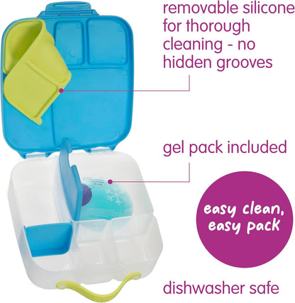 b.box Lancheira | Caixa Bento Grande com 4 Compartimentos (2 à Prova de Vazamentos), Divisória Removível, Bolsa Térmica de Gelo | Ideal para a Escola | a partir de 3 anos | Capacidade de 2L