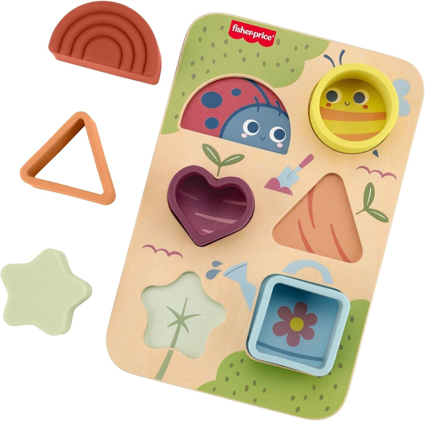 Fisher-Price Brinquedo de madeira para bebês: quebra-cabeça de silicone para classificação e crescimento de formas com base de madeira, ideal para bebês a partir de 6 meses, JKH10