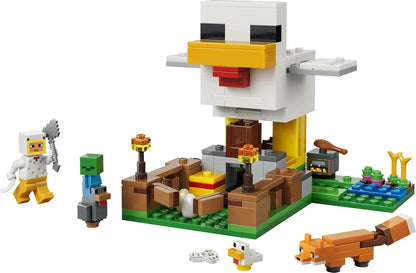 LEGO Minecraft Fazenda de Galinhas - Brinquedo de Construção com Minifigura de Galinha Fã, Zumbi Bebê e Raposa - Presente para Jogadores a partir de 7 Anos - 21585